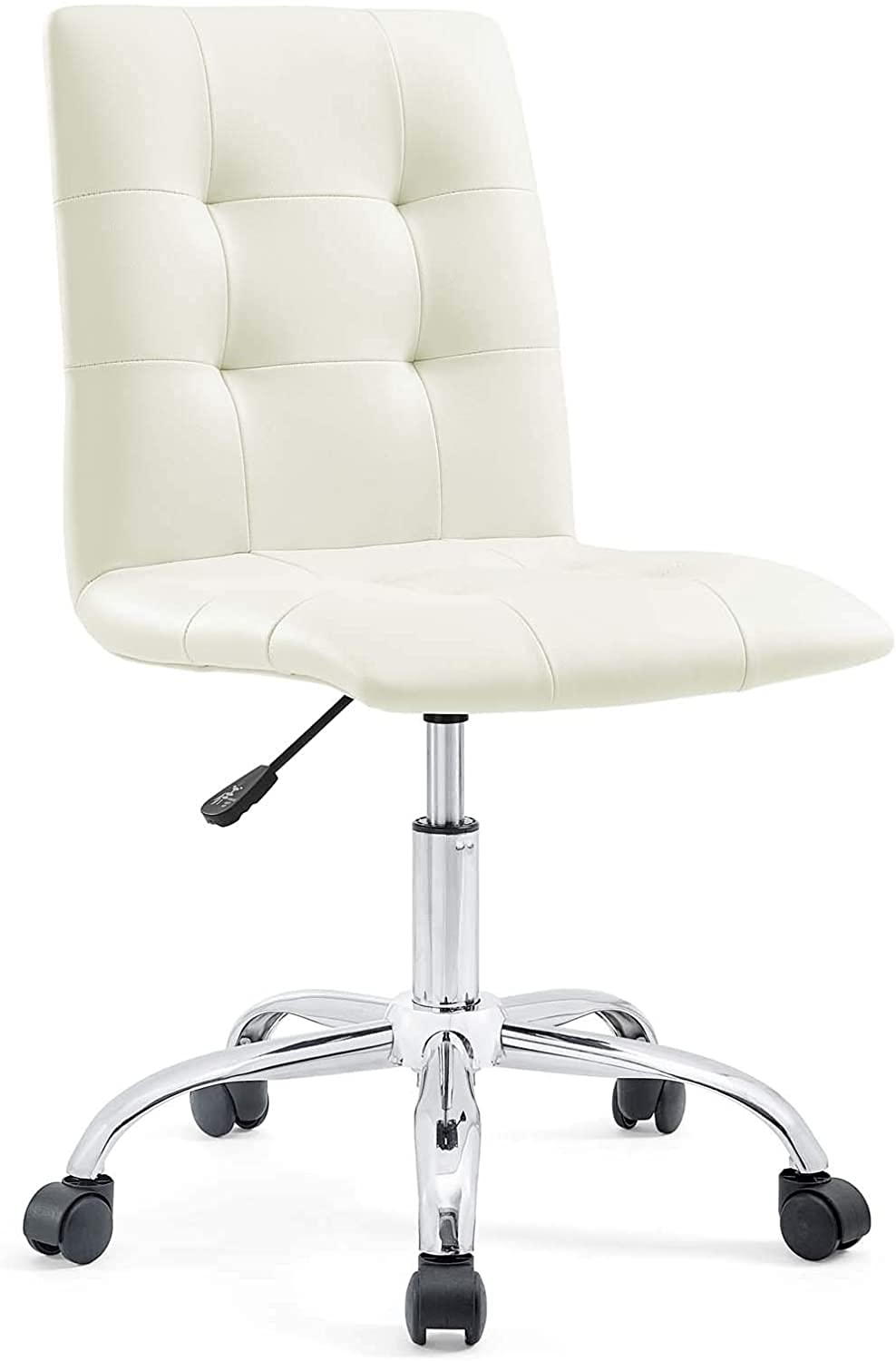 Chair | Prim Armless Office Chair | Modern & Luxurious Design | Height Adjustable & 360 Swivel | Faux Leather Upholstery | Polished Chrome Steel Base | Easy Mobility | White | casafoyer.myshopify.com