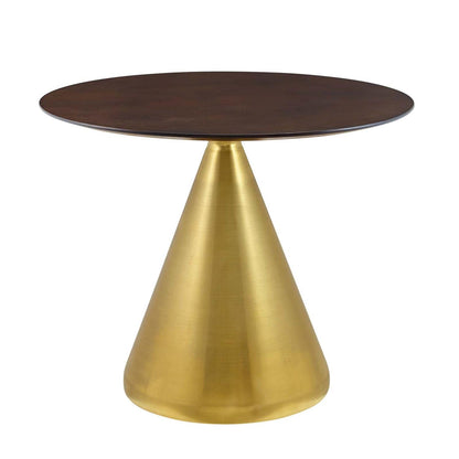 patio dining tables | CasaFoyer Tupelo 36 Dining Table | Modern Style | Mid-Century Charm | Organic Shape | Polished Gold Metal Base | MDF & Wood Grain Veneer | Non-Marking Ring | casafoyer.myshopify.com