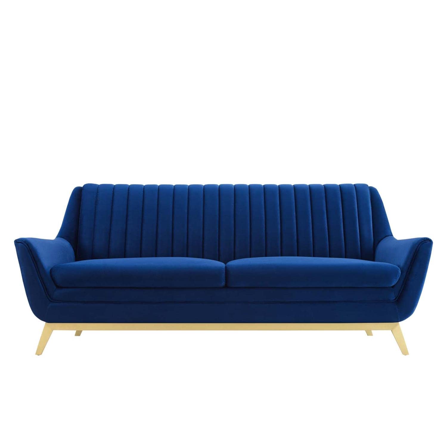 sofas | CasaFoyer Winsome Channel Tufted Performance Velvet Sofa | Vintage Charm with Modern Twist | Stain-Resistant | Comfortable & Durable | Gold Metal Detail | Flared Silhouette | Navy | casafoyer.myshopify.com
