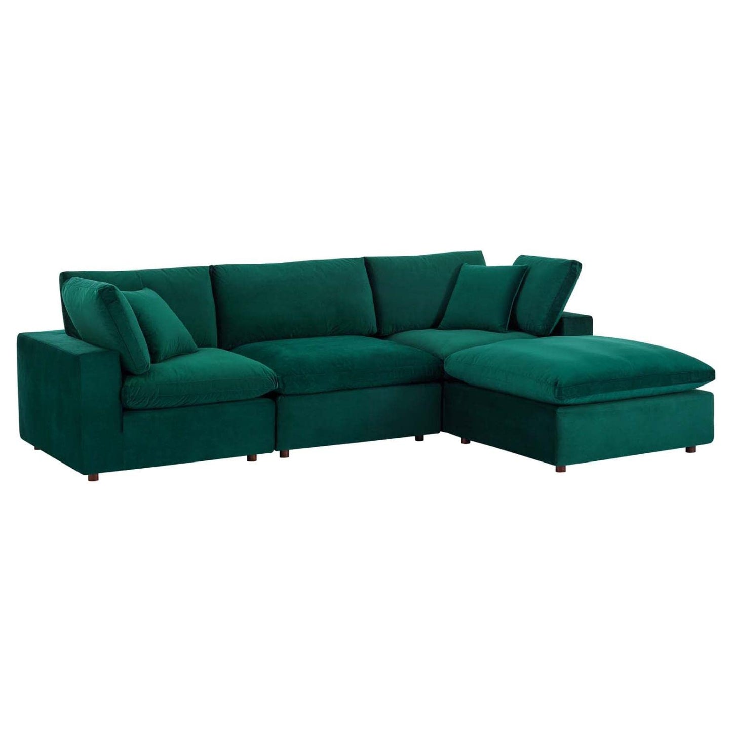 sofas | CasaFoyer Commix Sectional Sofa | Stain-Resistant Velvet | Solid Wood Construction | Plush Comfort | Duck Down Cushions | 4-Piece Set (Green) | casafoyer.myshopify.com