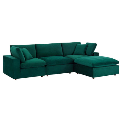 sofas | CasaFoyer Commix Sectional Sofa | Stain-Resistant Velvet | Solid Wood Construction | Plush Comfort | Duck Down Cushions | 4-Piece Set (Green) | casafoyer.myshopify.com