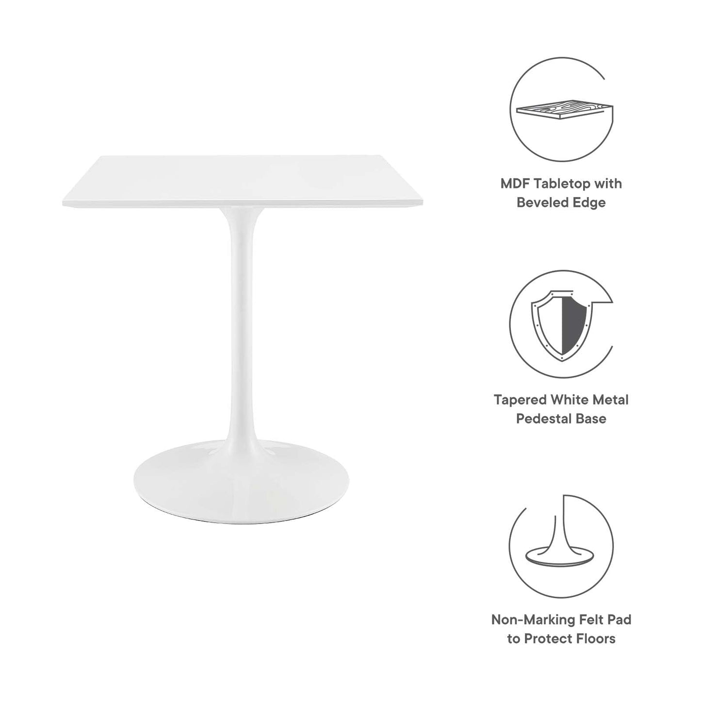 patio dining tables | CasaFoyer Lippa 28 Square Dining Table | Timeless Design | Chip-Resistant Finish | Metal Tapered Base | White Top | casafoyer.myshopify.com