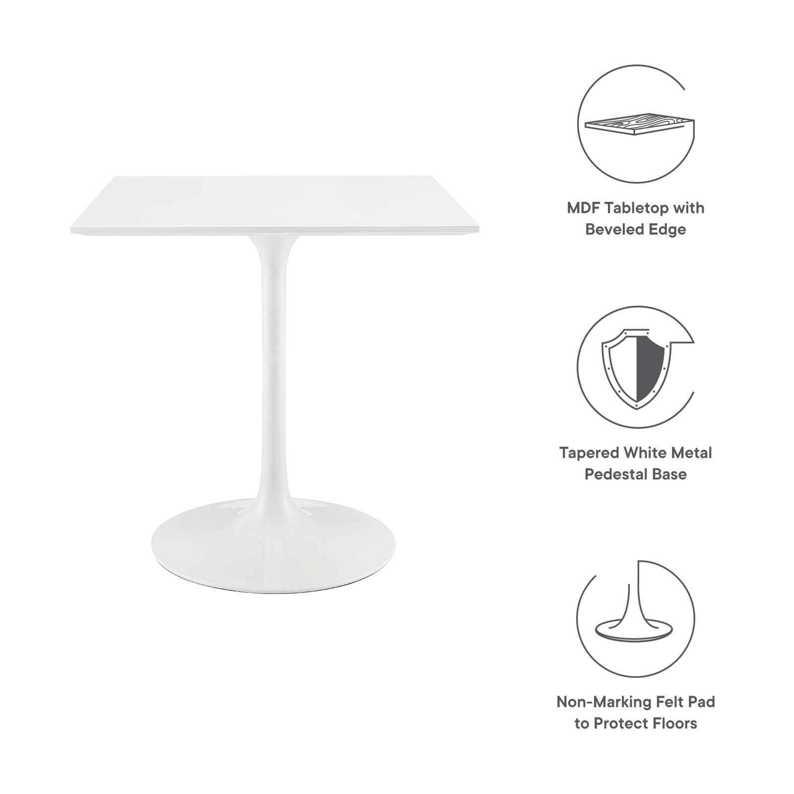 patio dining tables | CasaFoyer Lippa 28 Square Dining Table | Timeless Design | Chip-Resistant Finish | Metal Tapered Base | White Top | casafoyer.myshopify.com