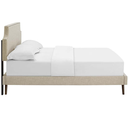 Bed | CasaFoyer Corene Platform Bed | Solid Wood Frame | Polyester Upholstery | Tapered Legs | No Box Spring Needed | Queen Size | Beige | casafoyer.myshopify.com