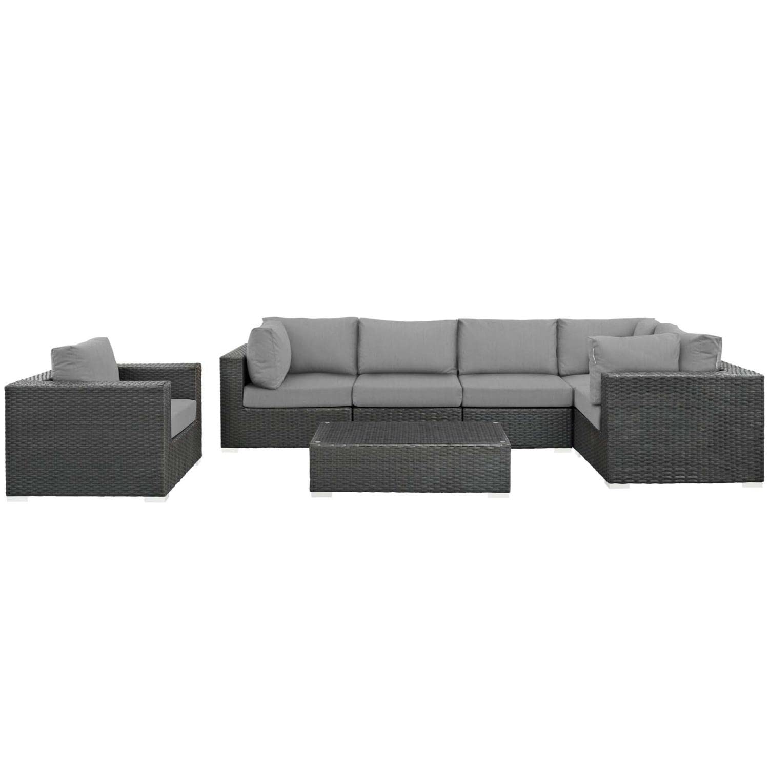 kitchen and dining room sets | CasaFoyer Sojourn Outdoor Patio Furniture Set | Sunbrella Cushions | Rattan Weave | UV Protection | Aluminum Frame | 7 Piece Sectional | casafoyer.myshopify.com