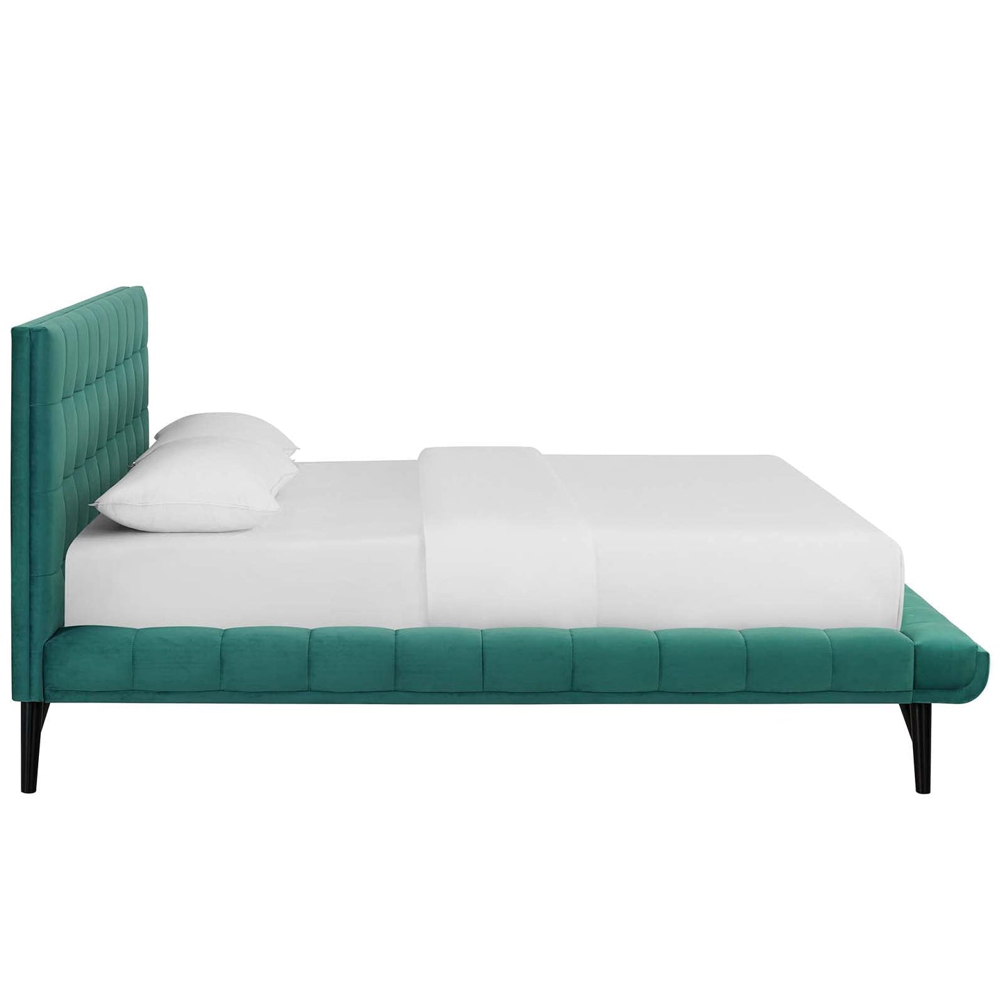 Bed | CasaFoyer Julia Queen Platform Bed | Sturdy Plywood Frame | Biscuit Tufted Headboard | Performance Velvet Upholstery | Wood Slat Support System | Teal | casafoyer.myshopify.com