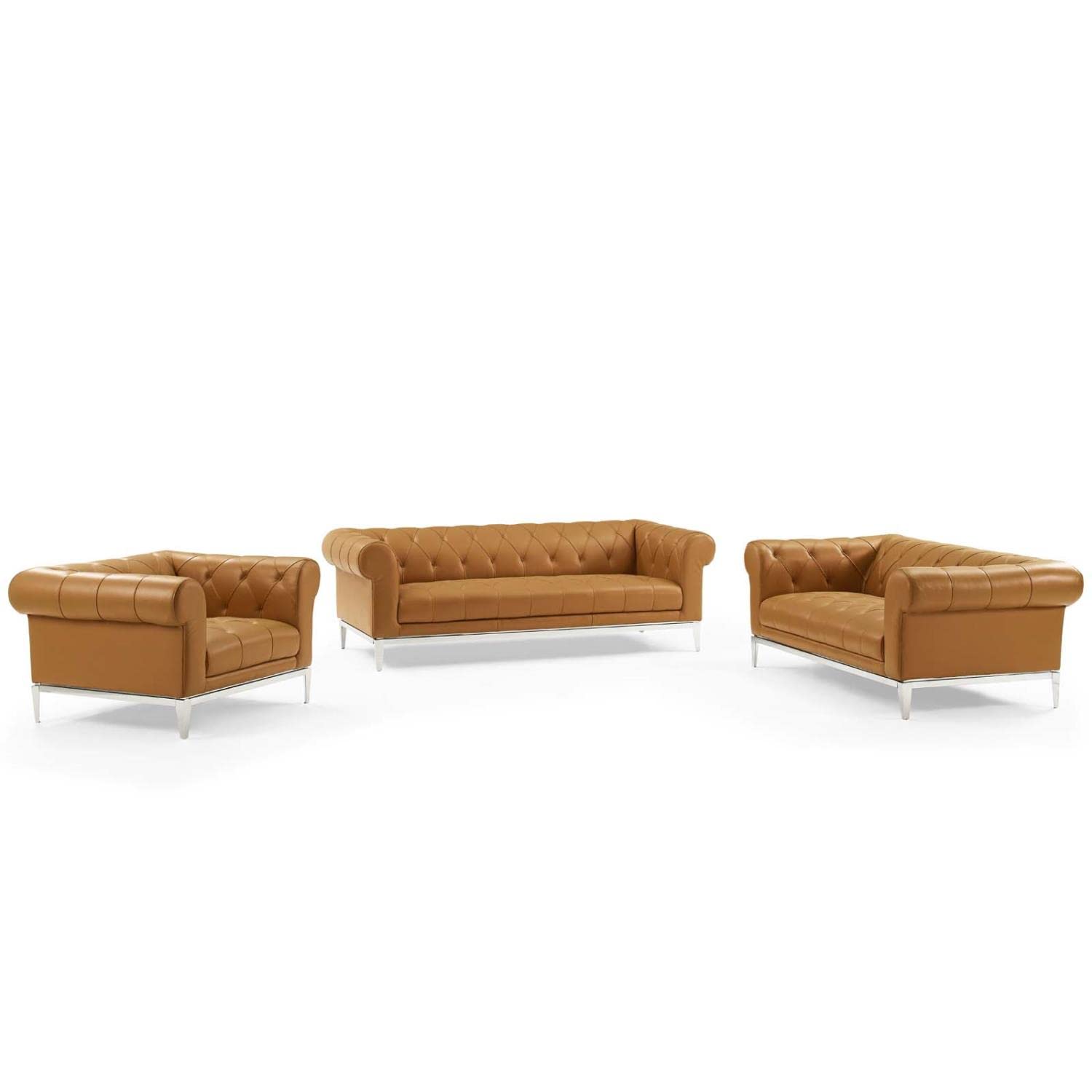 kitchen and dining room sets | CasaFoyer Idyll Leather Chesterfield 3 Piece Set | Spacious & Opulent Sofa, Loveseat, Armchair | Supple Leather Upholstery | Tufted Button Accents | Polished Stainless Steel Frame | casafoyer.myshopify.com