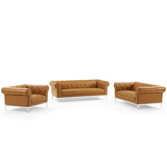 kitchen and dining room sets | CasaFoyer Idyll Leather Chesterfield 3 Piece Set | Spacious & Opulent Sofa, Loveseat, Armchair | Supple Leather Upholstery | Tufted Button Accents | Polished Stainless Steel Frame | casafoyer.myshopify.com