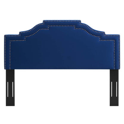 headboards | CasaFoyer Lucia Performance Velvet King/California King Headboard | Art Deco Design | Stain-Resistant | Adjustable Height | Nailhead Trim | Navy | casafoyer.myshopify.com