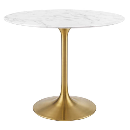patio dining tables | CasaFoyer Lippa 36 Round Dining Table | Timeless Modern Design | Artificial Marble Top | Tapered Metal Base | Scratch & Chip Resistant | Gold White | casafoyer.myshopify.com