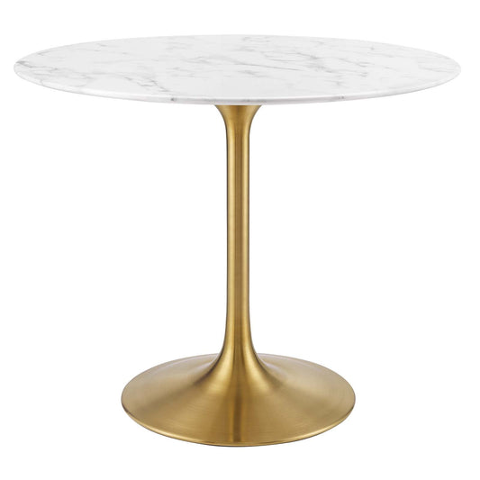 patio dining tables | CasaFoyer Lippa 36 Round Dining Table | Timeless Modern Design | Artificial Marble Top | Tapered Metal Base | Scratch & Chip Resistant | Gold White | casafoyer.myshopify.com