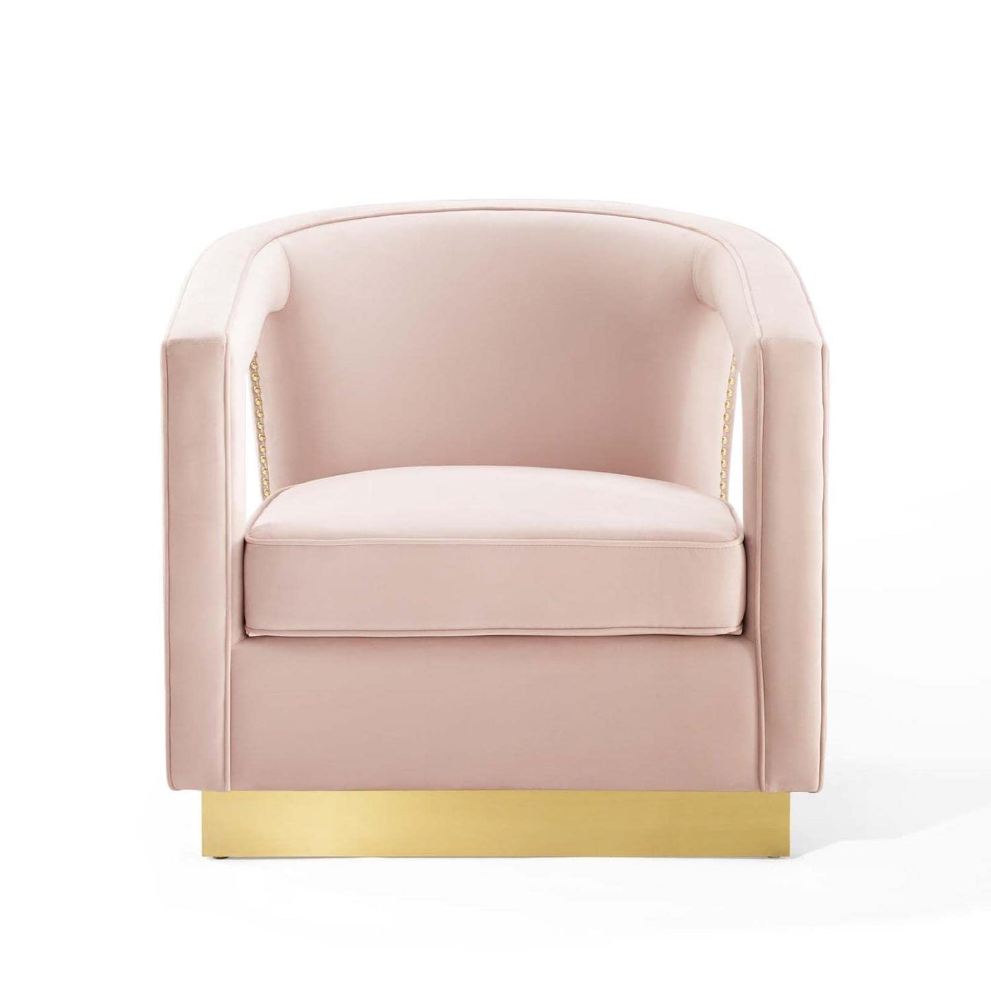 home office desk chairs | CasaFoyer Frolick Performance Velvet Accent Lounge Armchair | Stain-Resistant Upholstery | Gold Nailhead Trim | Matte Gold Stainless Steel Base | 300 lbs Weight Capacity | casafoyer.myshopify.com
