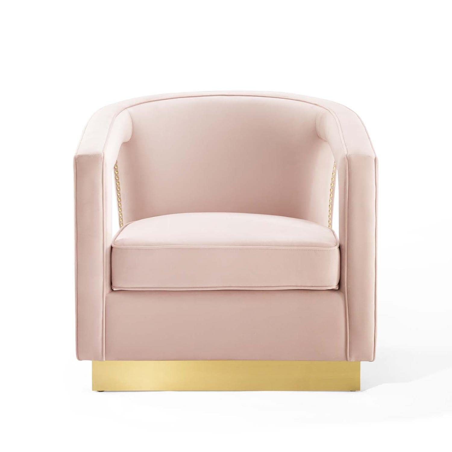 home office desk chairs | CasaFoyer Frolick Performance Velvet Accent Lounge Armchair | Stain-Resistant Upholstery | Gold Nailhead Trim | Matte Gold Stainless Steel Base | 300 lbs Weight Capacity | casafoyer.myshopify.com