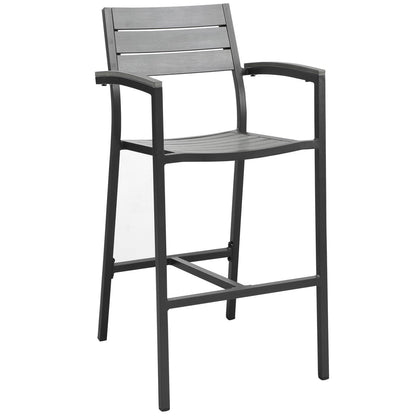 Dining Table | Maine Outdoor Patio Dining Furniture Collection | Synthetic Wood Grain Plank Boards | Aluminum Frame | Contemporary Design | Ideal for Outdoor Dining | Includes Bar Table & Bar Stools | casafoyer.myshopify.com