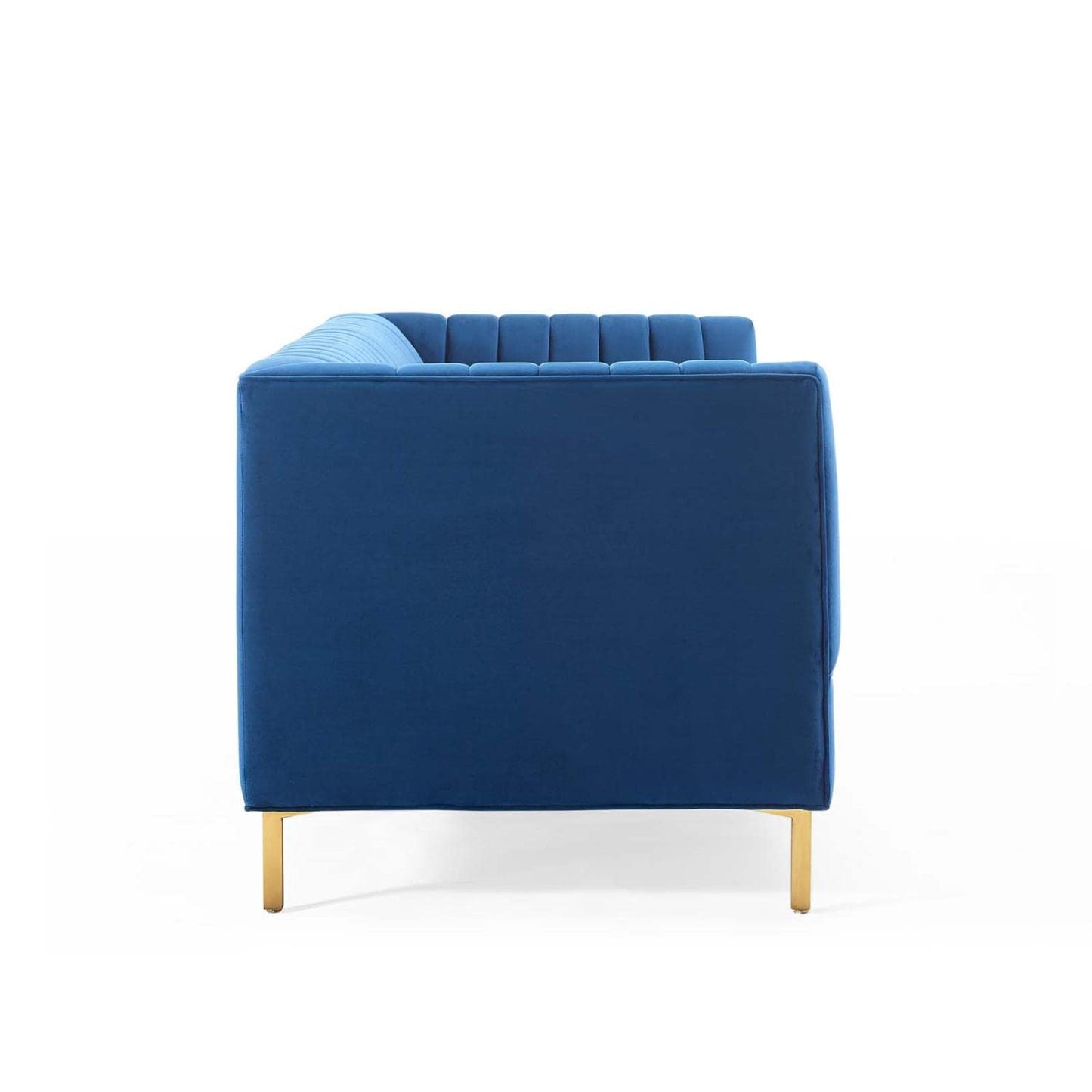 sofas | CasaFoyer Shift Channel Tufted Performance Velvet Living Room Sofa | Elegant Navy Upholstery | Stain-Resistant | Gold Legs | 900 lbs Capacity | casafoyer.myshopify.com