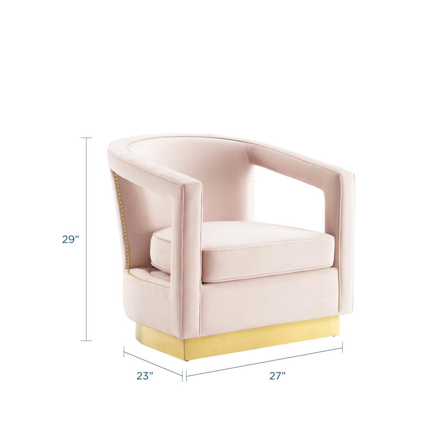 home office desk chairs | CasaFoyer Frolick Performance Velvet Accent Lounge Armchair | Stain-Resistant Upholstery | Gold Nailhead Trim | Matte Gold Stainless Steel Base | 300 lbs Weight Capacity | casafoyer.myshopify.com