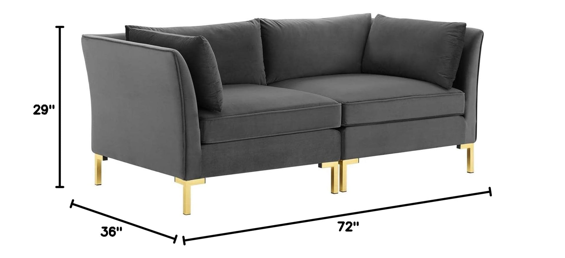 sofas | CasaFoyer Ardent Performance Velvet Loveseat | Vintage Modern Glam Deco Style | Luxurious Velvet Texture | French Piping | Configurable Sectional Sofa | Stain-Resistant | Comfortable Foam Padding | Gold Metal Legs | 440 lbs Weight Capacity | Gray | casafoyer.myshopify.com