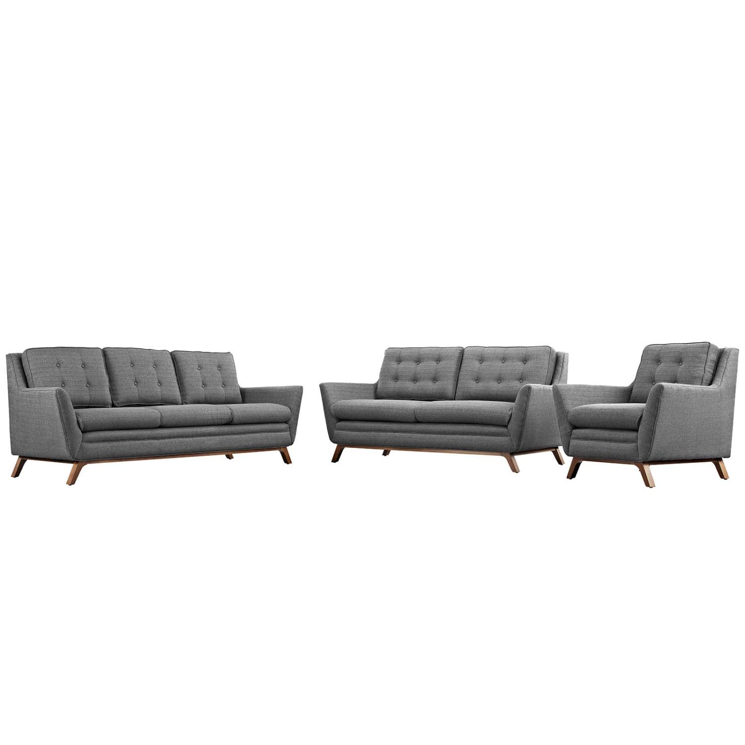 kitchen and dining room sets | CasaFoyer Beguile Collection | Mid-Century Elegance | Fabric Upholstery | Walnut Base | Armchair, Loveseat, Sofa | Gray | casafoyer.myshopify.com