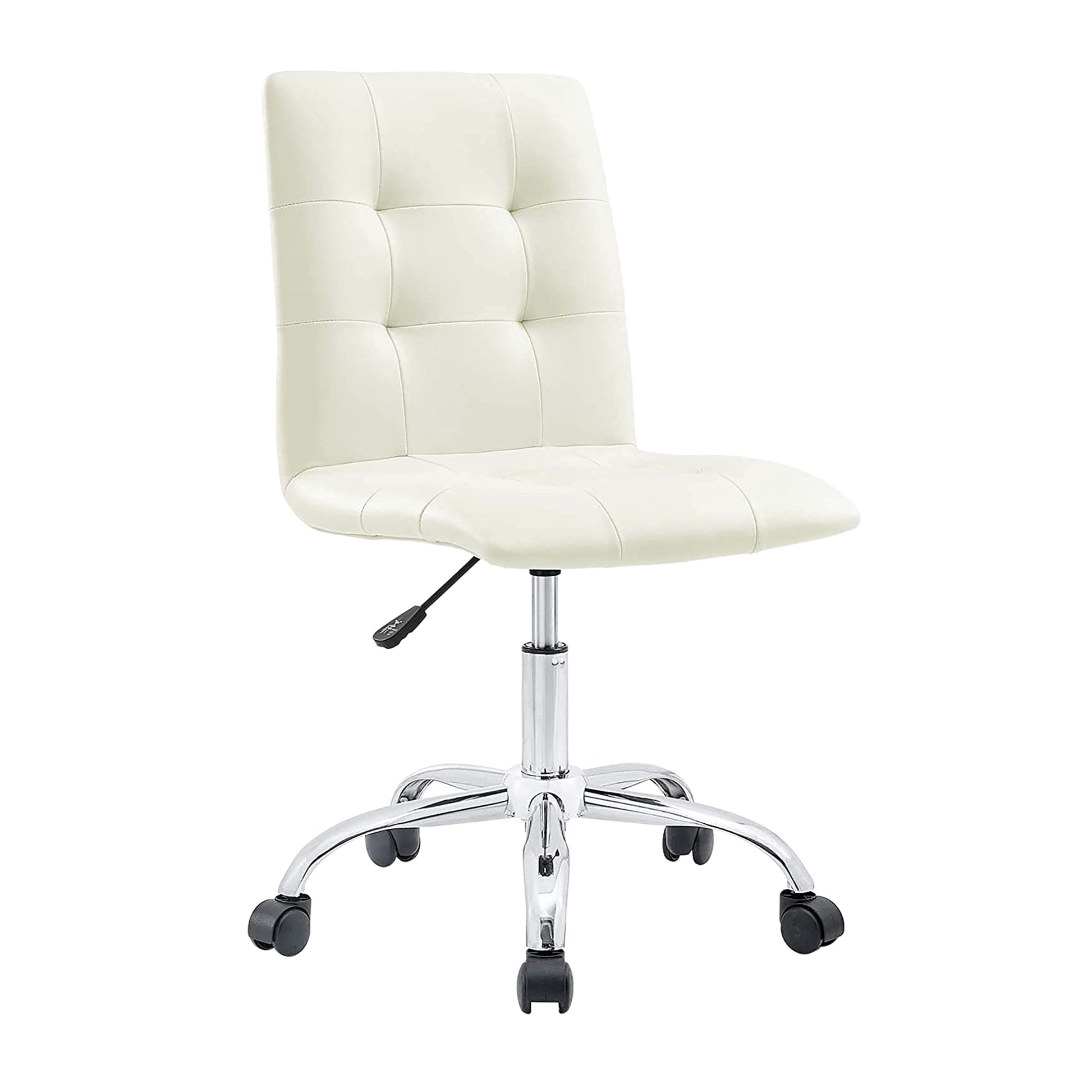 Chair | Prim Armless Office Chair | Modern & Luxurious Design | Height Adjustable & 360 Swivel | Faux Leather Upholstery | Polished Chrome Steel Base | Easy Mobility | White | casafoyer.myshopify.com