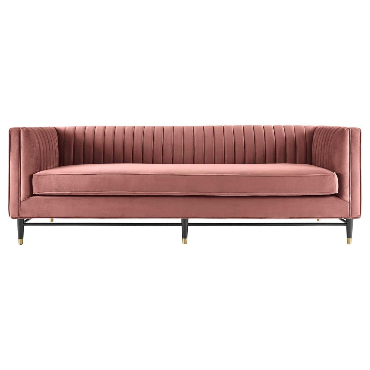 sofas | CasaFoyer Devote Channel Tufted Performance Velvet Sofa | Retro Design | Stain-Resistant | Dense Foam | Durable | Black Rubberwood Legs | Gold Stainless Steel Sleeves | Non-Marking Foot Caps | casafoyer.myshopify.com