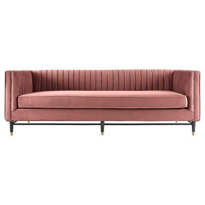 sofas | CasaFoyer Devote Channel Tufted Performance Velvet Sofa | Retro Design | Stain-Resistant | Dense Foam | Durable | Black Rubberwood Legs | Gold Stainless Steel Sleeves | Non-Marking Foot Caps | casafoyer.myshopify.com