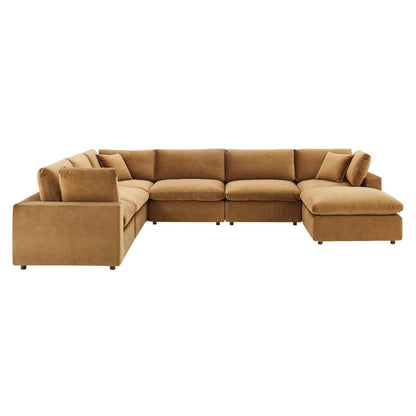 sofas | CasaFoyer Commix | Luxurious Sectional Sofa Set | Stain-Resistant Velvet | Solid Wood Construction | Overstuffed Feather Cushions | 7-Piece | Cognac | casafoyer.myshopify.com