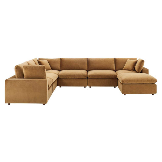 sofas | CasaFoyer Commix | Luxurious Sectional Sofa Set | Stain-Resistant Velvet | Solid Wood Construction | Overstuffed Feather Cushions | 7-Piece | Cognac | casafoyer.myshopify.com