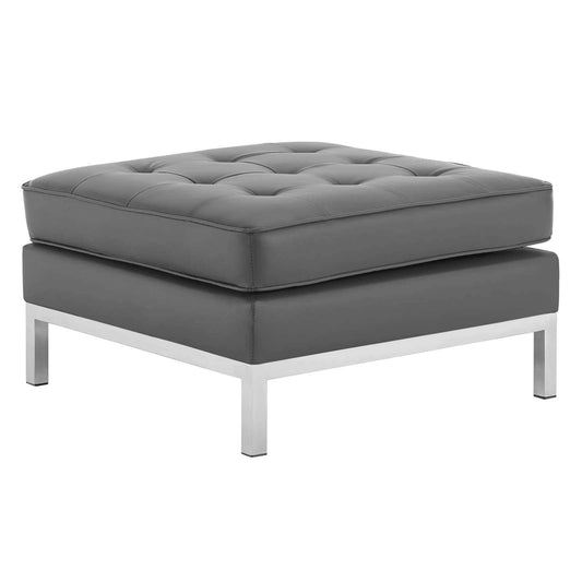 home office desk chairs | CasaFoyer Loft Tufted Button Faux Leather Ottoman | Timeless Design | Luxurious Upholstery | Stainless Steel Frame | Silver Legs | 300 lb Weight Capacity | casafoyer.myshopify.com