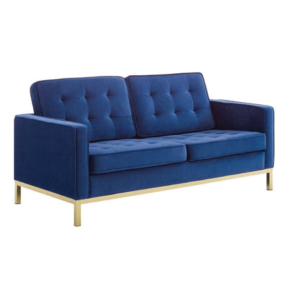 kitchen and dining room sets | CasaFoyer Loft Gold Stainless Steel Leg Performance Velvet Sofa & Loveseat Set | Elegant Retro Modern Design | Plush Upholstery | Button Tufting | Gold Navy | casafoyer.myshopify.com