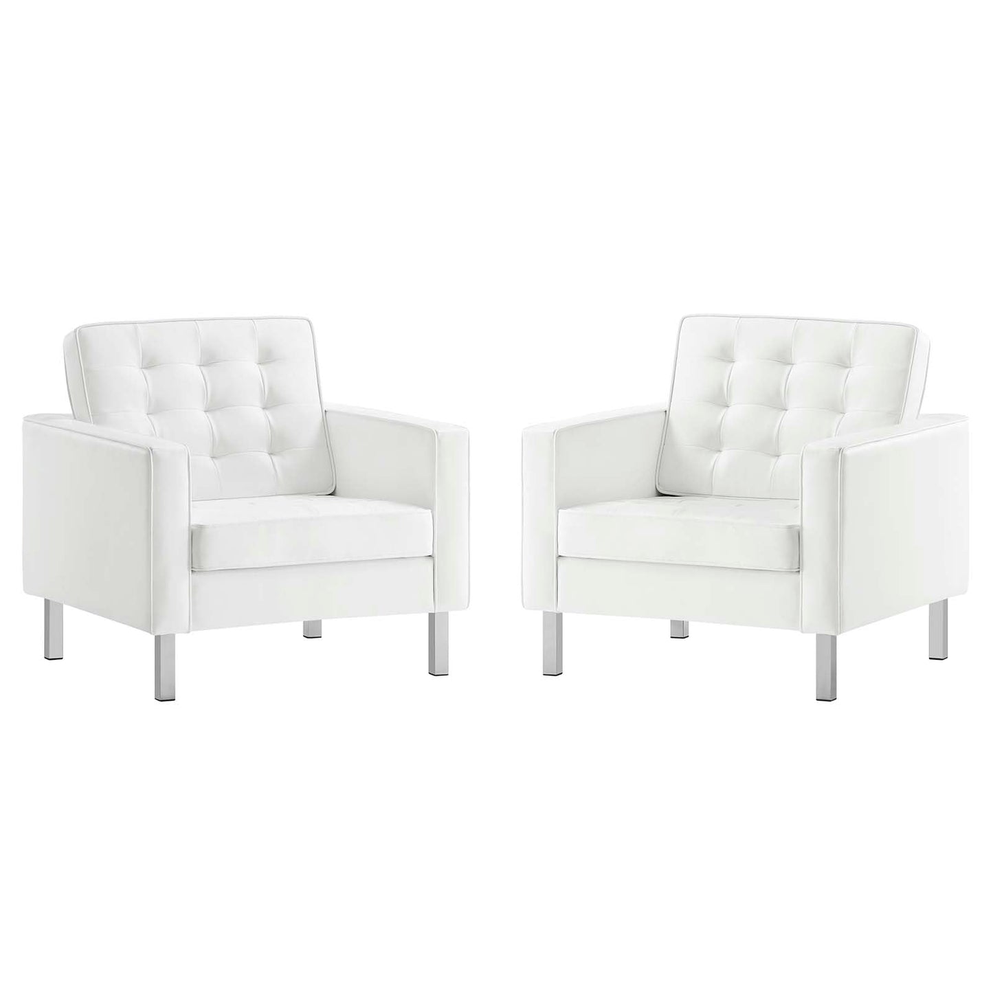 kitchen and dining room sets | CasaFoyer Loft Tufted Faux Leather Accent Armchair Set of 2 | Modern Design | Button Tufting | Stainless Steel Frame | Silver Legs | 300 lb Weight Capacity | casafoyer.myshopify.com