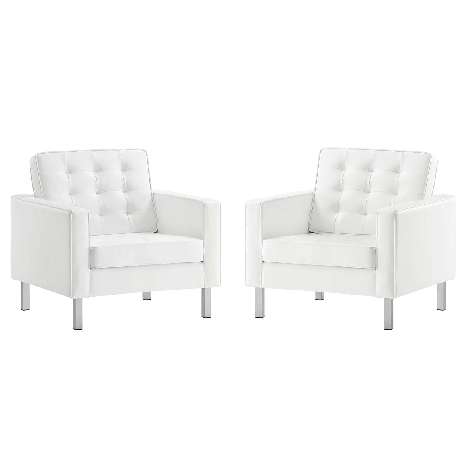kitchen and dining room sets | CasaFoyer Loft Tufted Faux Leather Accent Armchair Set of 2 | Modern Design | Button Tufting | Stainless Steel Frame | Silver Legs | 300 lb Weight Capacity | casafoyer.myshopify.com