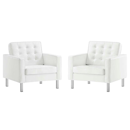 kitchen and dining room sets | CasaFoyer Loft Tufted Faux Leather Accent Armchair Set of 2 | Modern Design | Button Tufting | Stainless Steel Frame | Silver Legs | 300 lb Weight Capacity | casafoyer.myshopify.com