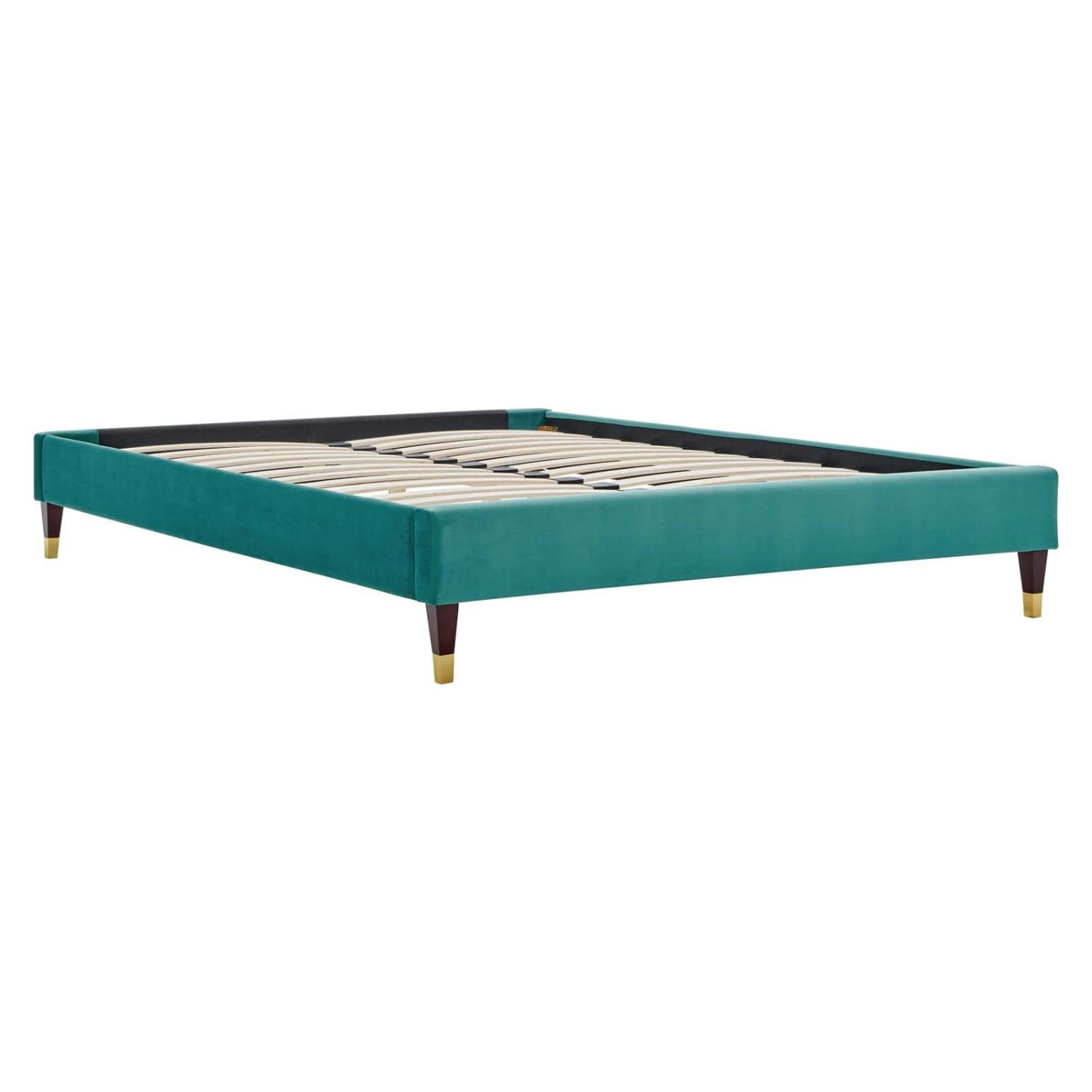 bed frames | CasaFoyer Harlow Performance Velvet Twin Bed Frame | Wood Legs | Stain-Resistant Velvet Upholstery | Supports Memory Foam, Innerspring, Latex, and Hybrid Mattresses | Twin Headboard Compatible | Assembly Required | Teal | casafoyer.myshopify.com