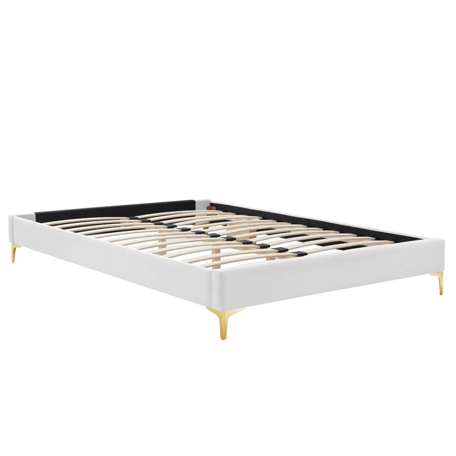 bed frames | CasaFoyer Sutton Performance Velvet Queen Bed Frame | Stain-Resistant | Durable | Supports Memory Foam, Innerspring, Latex, Hybrid Mattresses | Gold Metal Legs | Reinforced Center Beam | Assembly Required | 800 lbs Weight Capacity | casafoyer.myshopify.com