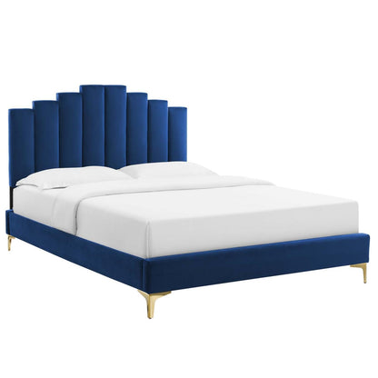 adjustable bed bases | CasaFoyer Elise Performance Velvet Full Platform Bed | Art Deco Style | Gold Metal Legs | Stain-Resistant | Memory Foam Compatible | Easy Assembly | Navy | casafoyer.myshopify.com