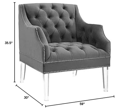 home office desk chairs | CasaFoyer Proverbial Accent Armchair Set of 2 | Luxurious Performance Velvet Upholstery | Nailhead Trim | Acrylic Legs | Gray | casafoyer.myshopify.com