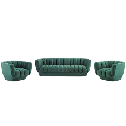 kitchen and dining room sets | CasaFoyer Entertain Sofa & 2 Armchair Set | Vintage-Inspired | Comfortable & Opulent | Green | Vertical Channel Tufting | Stain-Resistant Velvet | Extra Wide | 900 lbs Sofa Capacity | 300 lbs Armchair Capacity | casafoyer.myshopify.com
