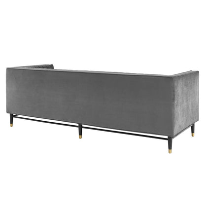 sofas | CasaFoyer Devote Channel Tufted Performance Velvet Sofa | Elegant Gray | Vertical Channel Tufting | Stain-Resistant Velvet | Dense Foam Padding | Durable Rubberwood Legs | Perfect for Living Room, Bedroom, or Office | casafoyer.myshopify.com