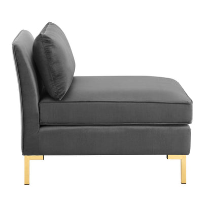 home office desk chairs | CasaFoyer Ardent Performance Velvet Armless Chair | Vintage Modern Glam Deco Style | French Piping | Stain-Resistant | Customizable Sectional Sofa | Gold Metal Legs | 440 lbs Weight Capacity | Gray | casafoyer.myshopify.com