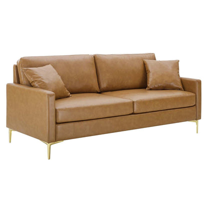 sofas | CasaFoyer Juliana Vegan Leather Sofa | Mid-Century Style | Gold Accents | Foam Padding | 900 lbs Capacity | Portable Box Delivery | casafoyer.myshopify.com