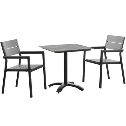 Dining Table | Maine Outdoor Patio Dining Furniture Collection | Synthetic Wood Grain Plank Boards | Powder-Coated Aluminum Frame | Versatile Design | Ideal for Contemporary Patios, Backyards, Poolside | Includes 28 Dining Table & 2 Armchairs | casafoyer.myshopify.com