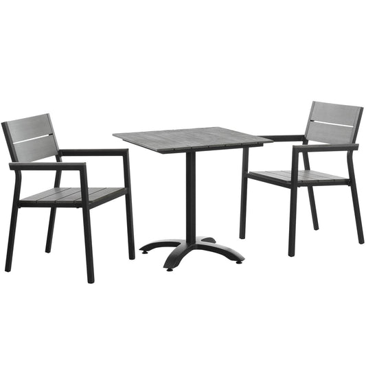 Dining Table | Maine Outdoor Patio Dining Furniture Collection | Synthetic Wood Grain Plank Boards | Powder-Coated Aluminum Frame | Versatile Design | Ideal for Contemporary Patios, Backyards, Poolside | Includes 28 Dining Table & 2 Armchairs | casafoyer.myshopify.com