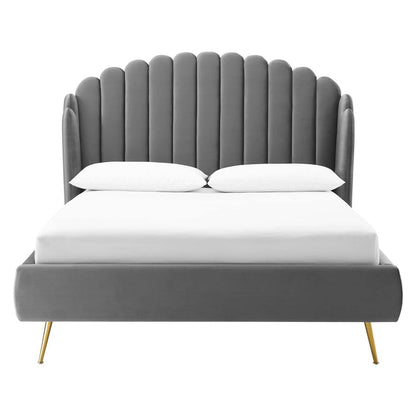adjustable bed bases | CasaFoyer Lana Performance Velvet Queen Platform Bed | Wingback Tufted Design | Stain-Resistant Velvet | Gold Metal Legs | Wood Slat Support | casafoyer.myshopify.com