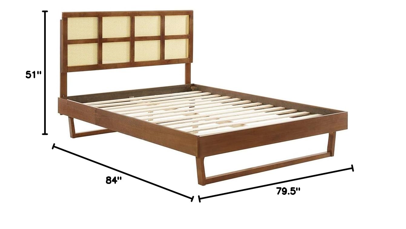 adjustable bed bases | CasaFoyer Sidney Woven Cane Rattan Wood King Platform Bed | Retro Charm | Natural Beauty | Mid-Century Design | No Box Spring Needed | Durable Construction | Walnut | casafoyer.myshopify.com