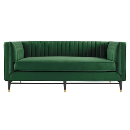 sofas | CasaFoyer Devote Channel Tufted Performance Velvet Loveseat | Retro Design | Stain-Resistant | Luxurious Seating | Durable Materials | Black Rubberwood Legs | Gold Stainless Steel Sleeves | Non-Marking Foot Caps | casafoyer.myshopify.com