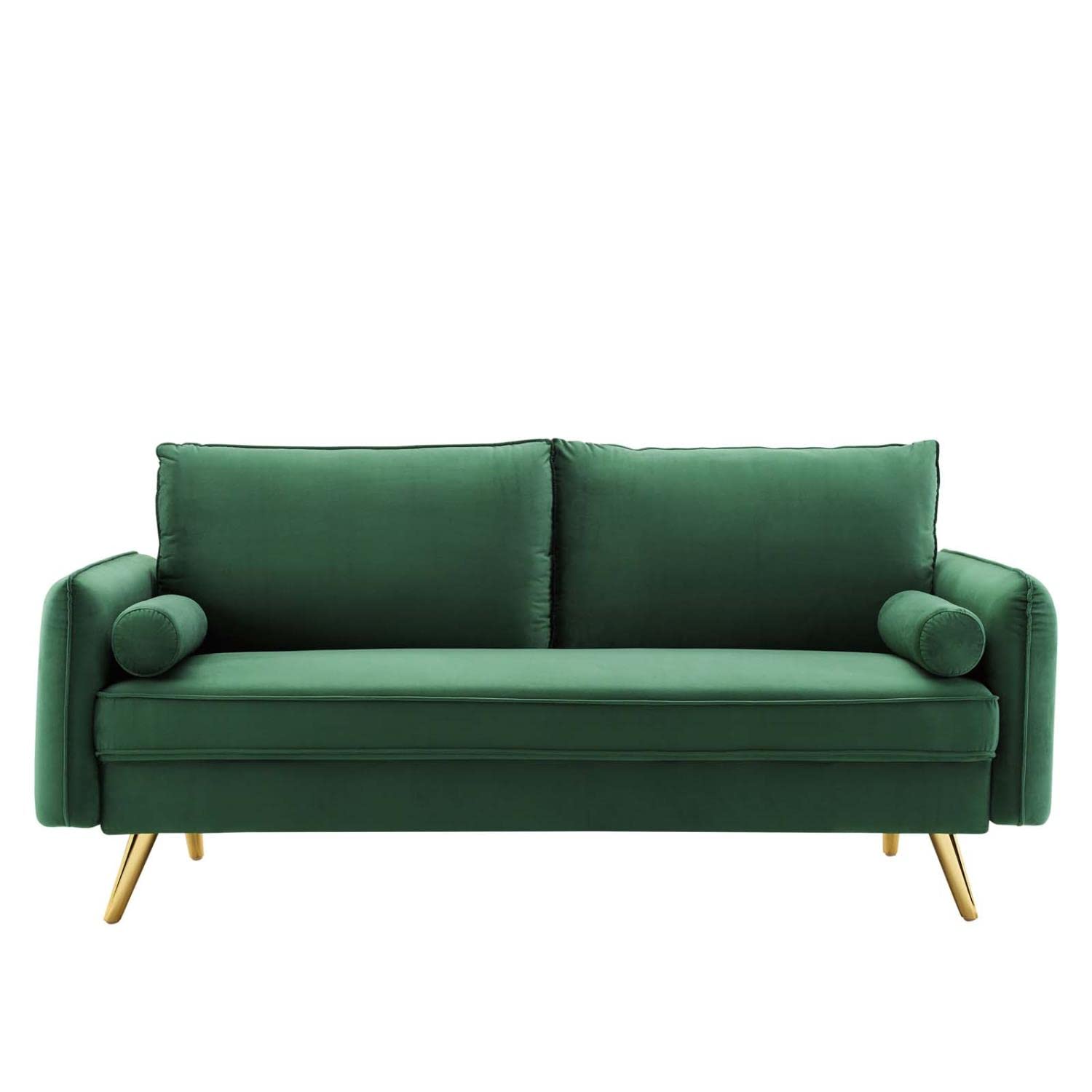 sofas | CasaFoyer Revive Upholstered Performance Velvet Sofa | Comfortable & Stylish Design | Stain-Resistant Upholstery | Splayed Gold Legs | Emerald | casafoyer.myshopify.com