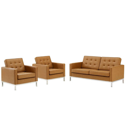 kitchen and dining room sets | CasaFoyer Timeless Loft Tufted Faux Leather Loveseat & 2 Armchair Set | Plush Upholstery, Button Tufting, Stainless Steel Frame | Chic Mid-Century Modern Style | casafoyer.myshopify.com