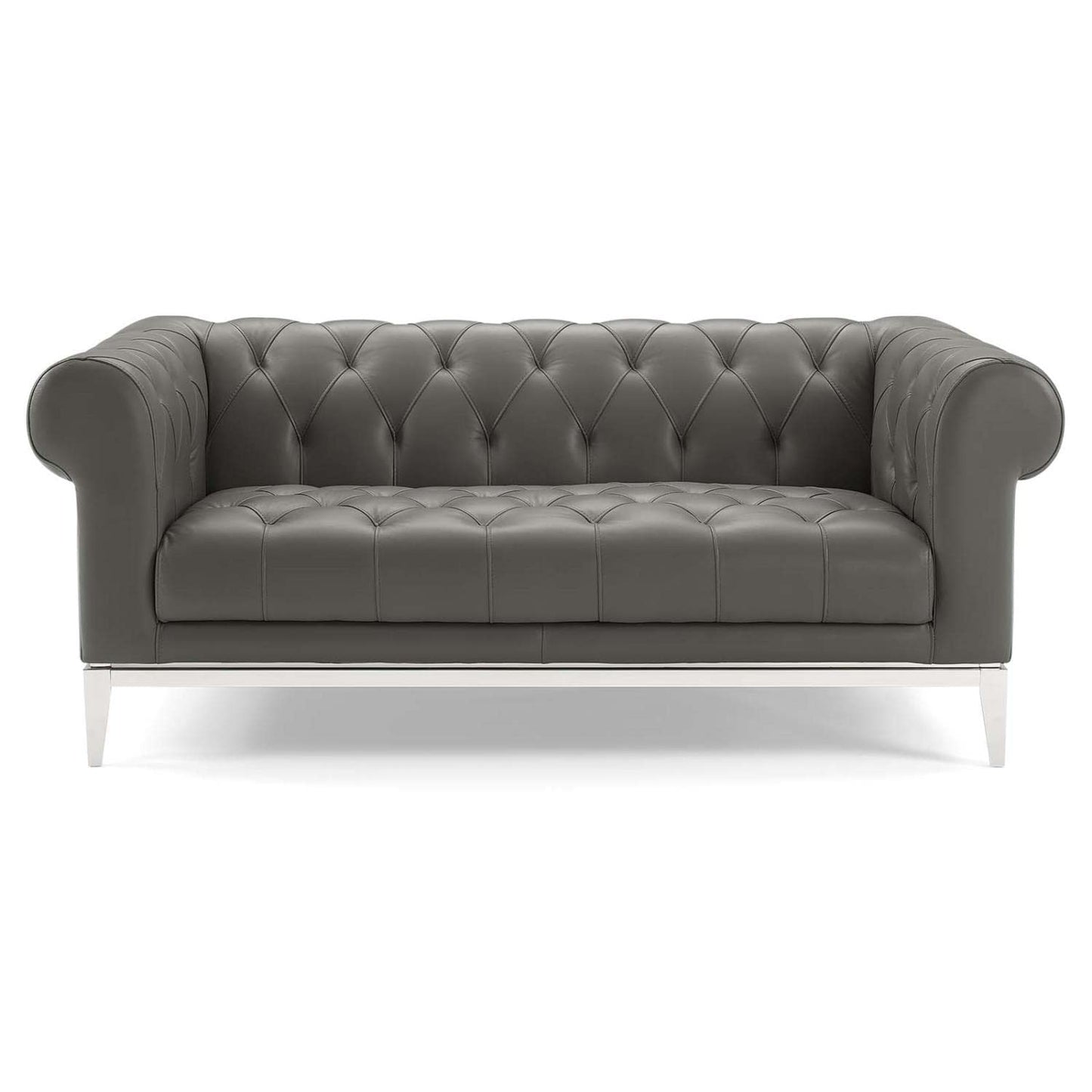 sofas | CasaFoyer Idyll Leather Chesterfield Loveseat | Spacious & Opulent | Supple Leather Upholstery | Tufted Button Accents | Plush Seating | Sturdy Frame | Gray | casafoyer.myshopify.com