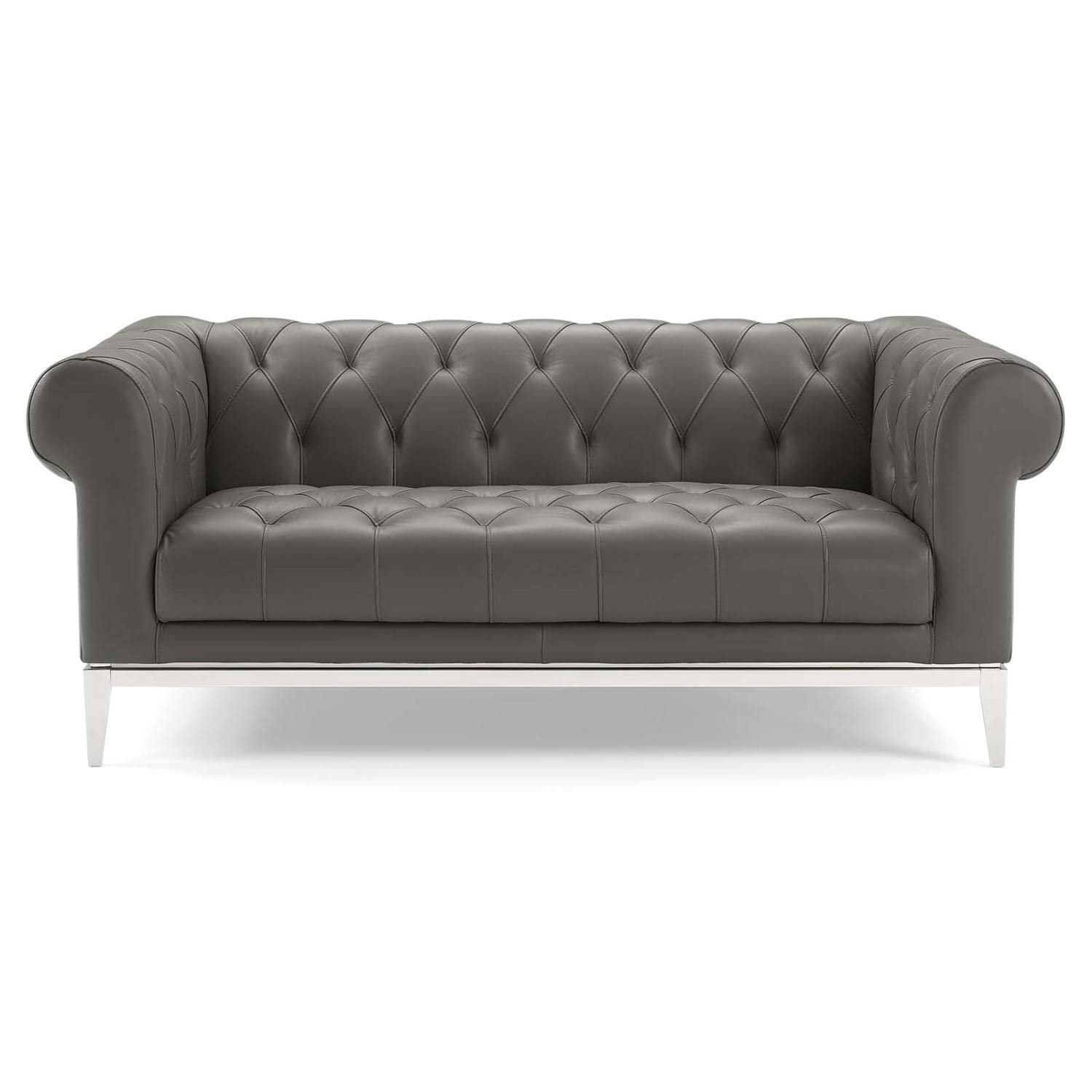 sofas | CasaFoyer Idyll Leather Chesterfield Loveseat | Spacious & Opulent | Supple Leather Upholstery | Tufted Button Accents | Plush Seating | Sturdy Frame | Gray | casafoyer.myshopify.com