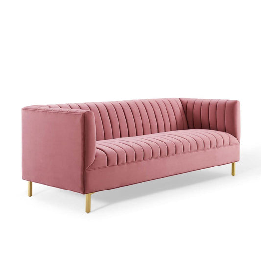 sofas | CasaFoyer Shift Channel Tufted Performance Velvet Living Room Sofa | Elegant Deco Design | Stain-Resistant Upholstery | Gold Stainless Steel Legs | 900 lbs Weight Capacity | casafoyer.myshopify.com